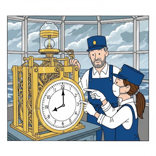 Inside the lamp room of a remote, historic lighthouse overlooking a stormy sea, our expert mentor and the now-proficient student are working together. The student is carefully setting the final gear in a beautiful, intricate clockwork device made of polished brass and glass.
This device, a masterpiece of mechanical engineering, features a large, clear 24-hour dial. It is designed to automatically activate a powerful signal lamp at a precise, future time. The mentor watches with a look of profound trust and approval, pointing to the final calibration on the dial. The student's face is a mask of intense focus, aware of the responsibility of this single, crucial setting.
The art style is Ligne Claire, inspired by Hergé: clean, precise black outlines of uniform weight, bright flat colors with no shadows or gradients. The detailed, fascinating clockwork mechanism contrasts with the simply drawn, expressive characters. The overall atmosphere is one of meticulous planning, forward-thinking, and absolute trust in sophisticated automation. Tutorial: The use of timer messages