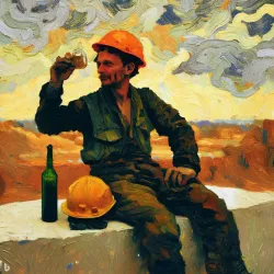 A worker takes a break and drinks a bottle of wine, van Gogh