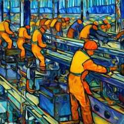 assembly line workers, van Gogh