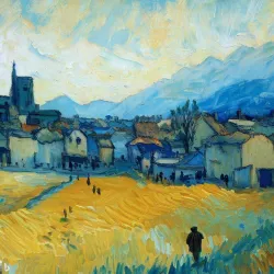 In front of the town, van Gogh